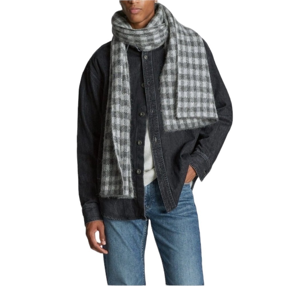 EVERLANE Unisex‎ Oversized Cozy Alpaca Wool Gray Checkered Scarf New Tags 84X16